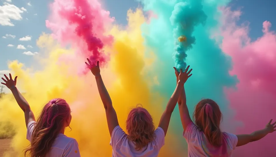 AI video still made with Indian Pixels: Wan 2.1 — Holi colours